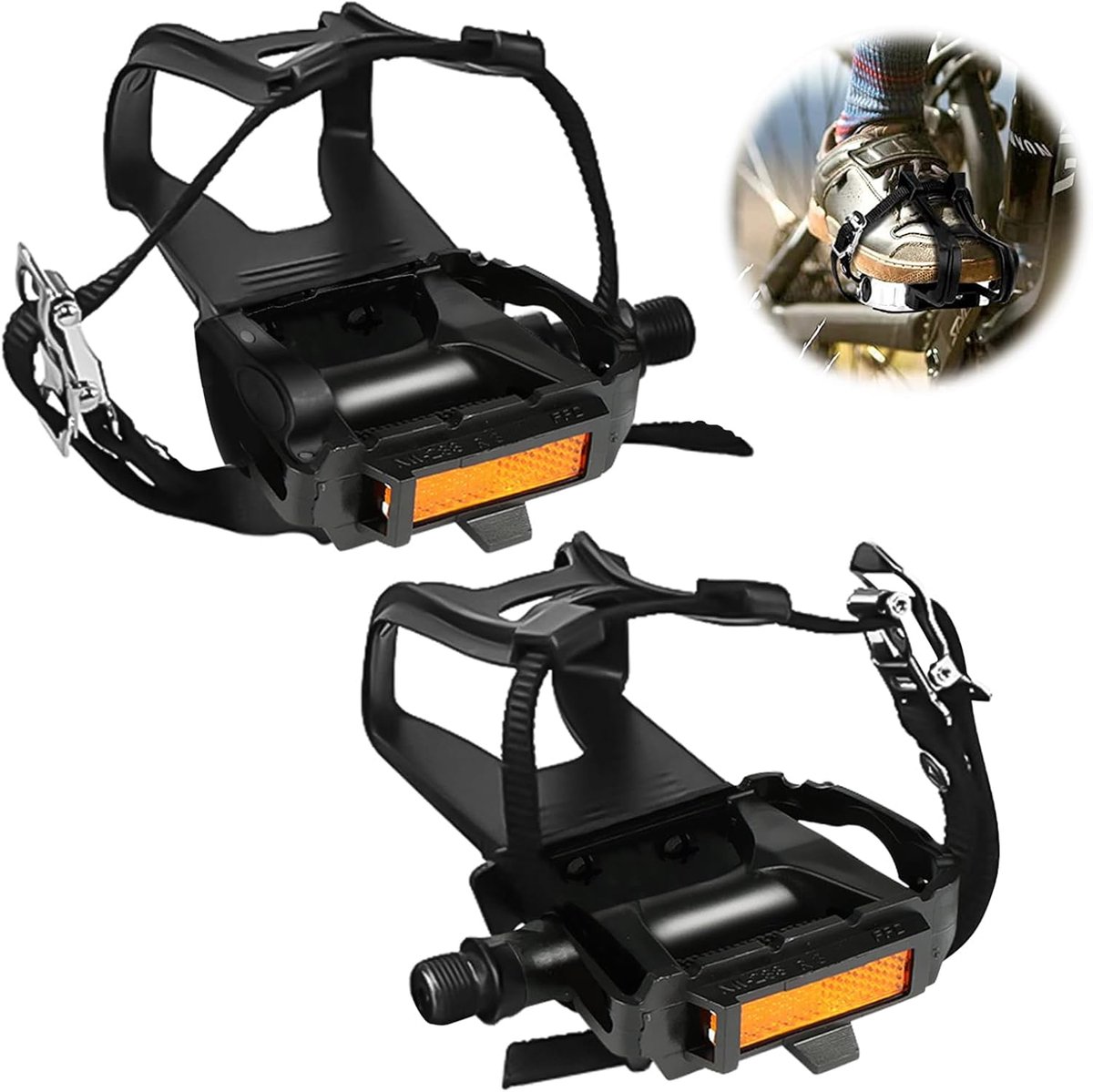Pedalen met Clips en Riemen: Aluminium MTB-Pedalen, Teenkooien 9/16" voor Outdoor Fietsen en Indoor Hometrainer, Mountainbike, BMX