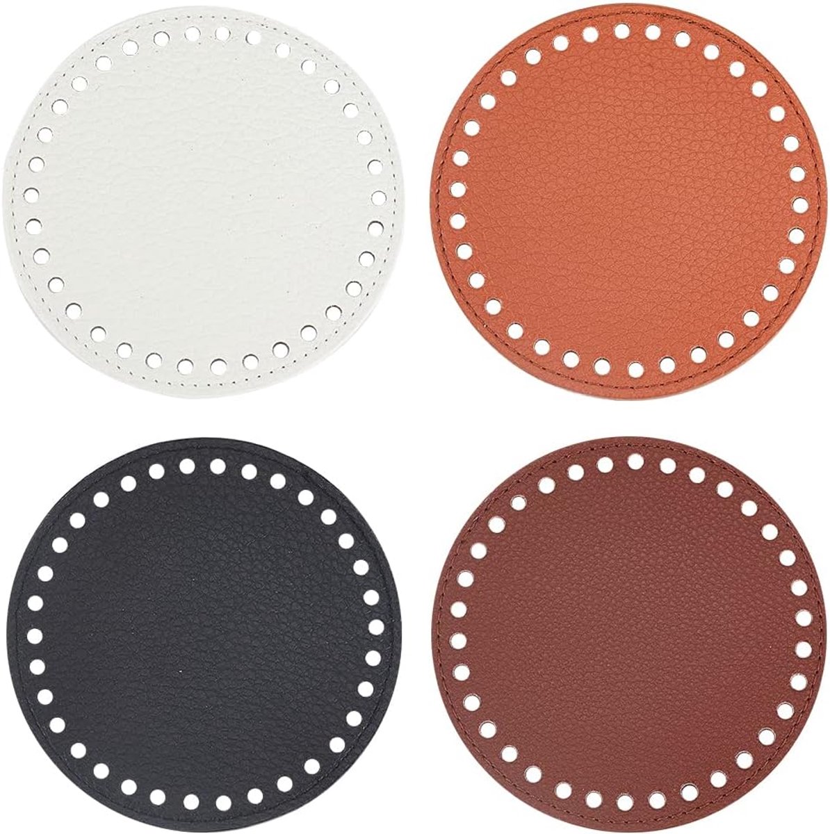 PandaHall 4 stks Tas Bottom Base Pad 4 Kleuren Gehaakte Tas Bodem 4.7 inch PU Lederen Tas Base met Gaten Ronde Gehaakte Zakken Nail Bottom voor Gehaakte Handtas Portemonnee Schouder Crossbody Tas