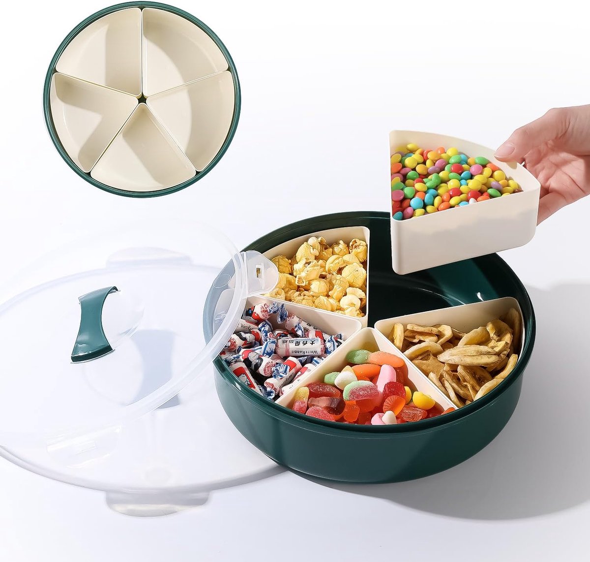 Snackschalen, serveerschaal met afzonderlijke vakken, serveerschaal met deksel, kunststof snoepborden, set (stijl 1)
