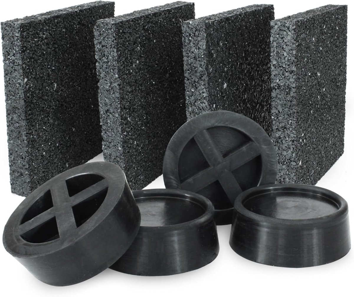 anti-vibratie pads en zwarte bekers (4-delige set) rubber voor apparaten, meubels, fitnessapparatuur, gereedschap en muziekinstrumenten - antislip, waterbestendig,