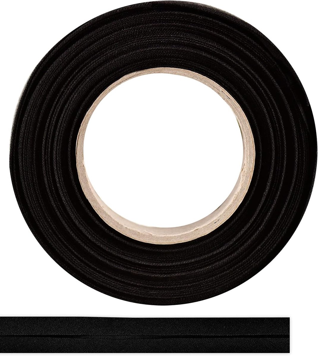 Biasband van 100% katoen, 10 m x 25 mm (gevouwen), hoogwaardige rand, katoenen band, biasband, ideaal voor doe-het-zelf naaien, in België gemaakt, op een rol (zwart)