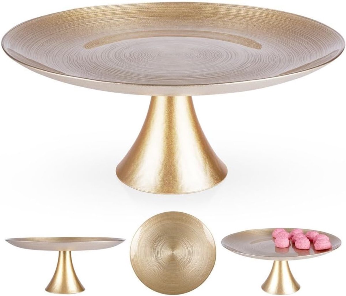 Glasplaat met voet, serveerschaal van glas, taartplateau, taartstandaard, goudkleurig, 28 cm