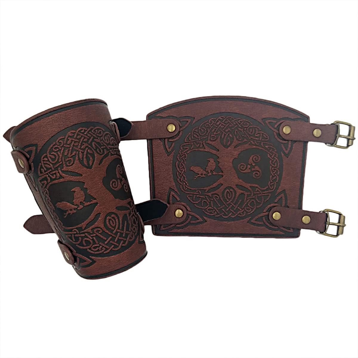 World Tree reliëf PU lederen armbracers, handgemaakte volnerf lederen manchetten bracers, LARP accessoires Viking bracers, middeleeuwse boogschieten bracers Viking polsbeschermer