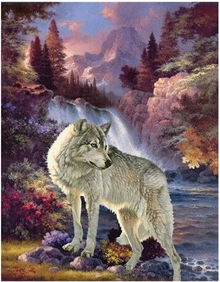 5D Diamond Painting Kits, vierkante stenen, wolf, waterval, 40 x 50 cm, diamond painting, afbeeldingen, groot, handwerk, kristalschilderij, strass, kruissteek, schilderen op nummer, diamant, mozaïek