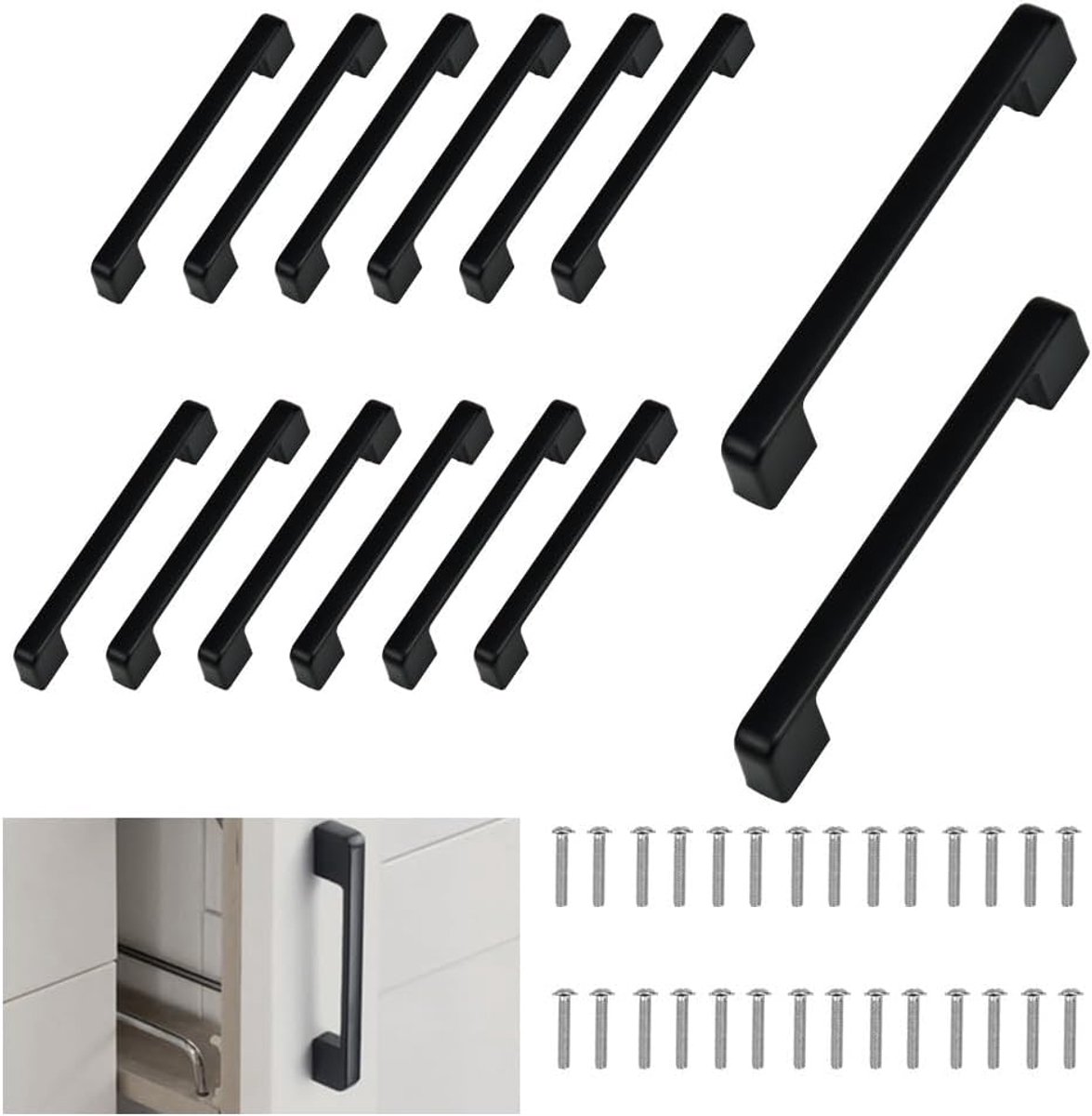 14 stuks meubelgrepen, zwart, gatafstand 128 mm, knop, deurgrepen, keuken, keukenkast, deurgrepen, zwart, deurgreep, keuken