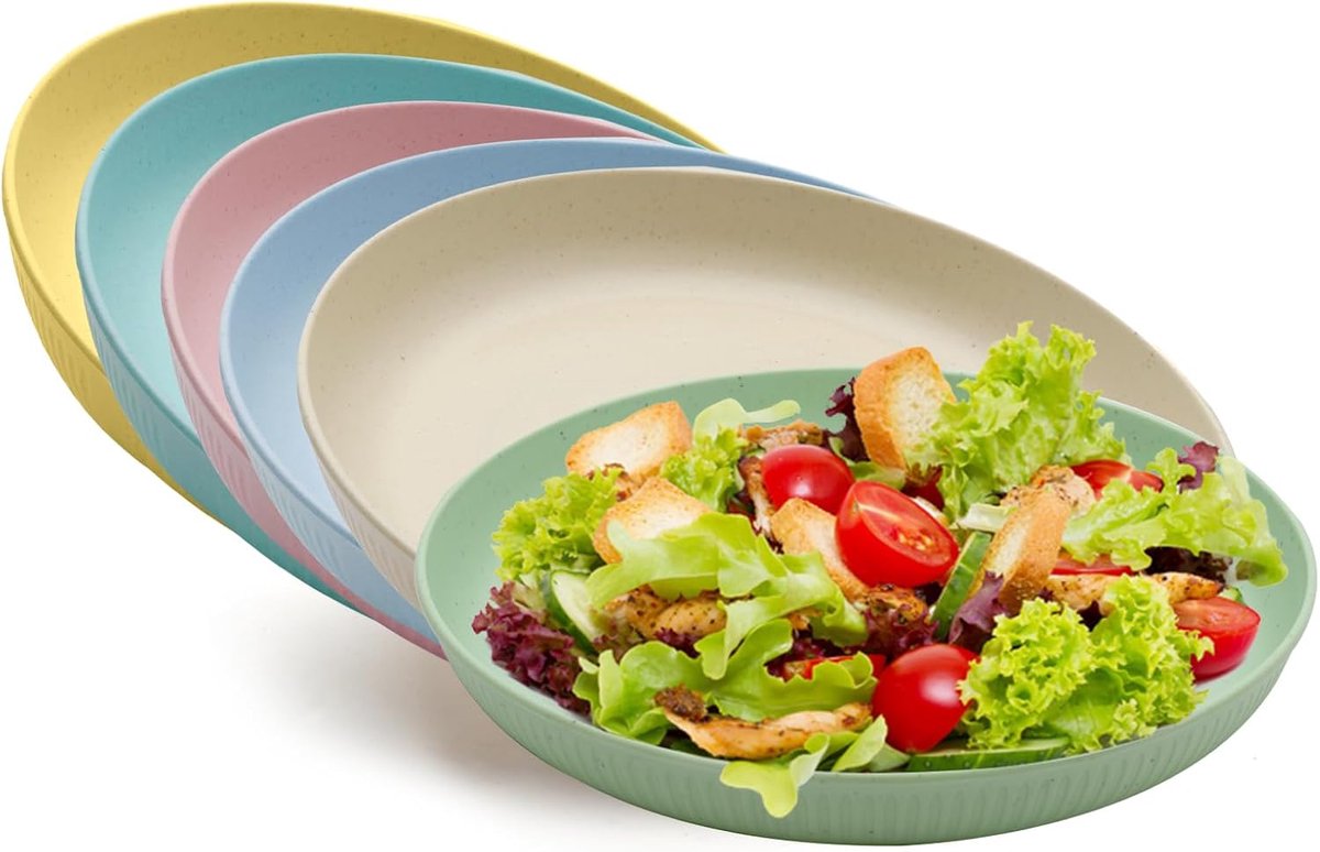 6-delige kunststof bordenset, 23 cm, voor kinderen, camping, salade, pasta, feest, vaatwasmachinebestendig