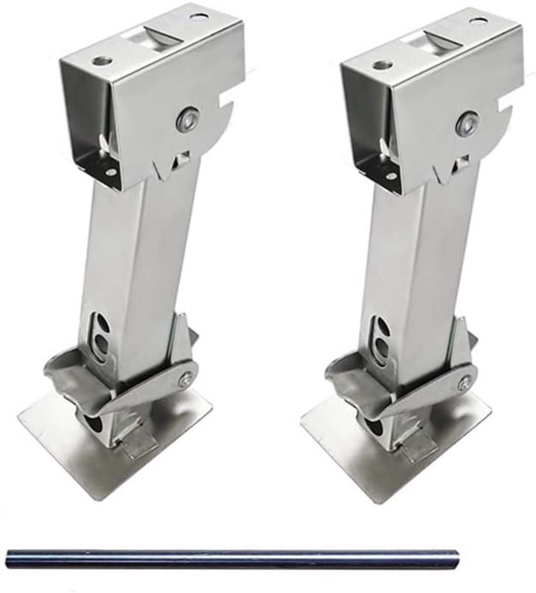 2 inklapbare telescopische stabilisatoren, krik voor aanhanger, inklapbaar, draaibaar naar beneden, stabilisator, ondersteuning 300 kg, hefcapaciteit 450 kg
