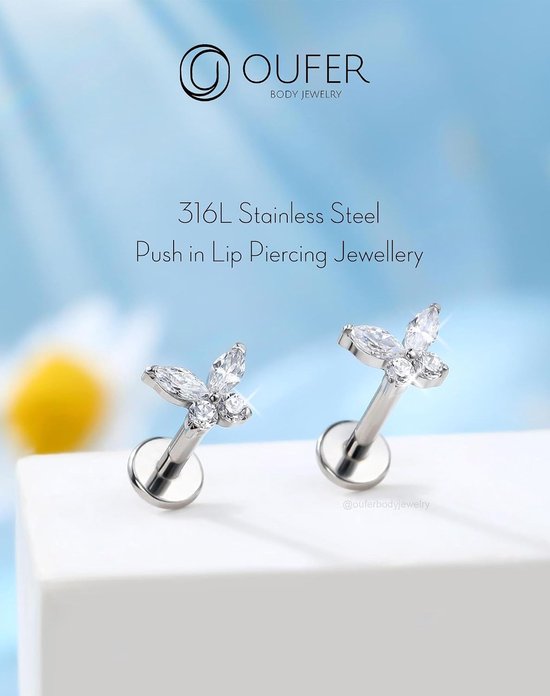 Body Piercing Threadless Labret Piercing 316L Roestvrij Staal Helix Oorbel 16G Push in Labret Monroe Lip Ring Tragus Stud Piercing Sieraden — afbeelding 5