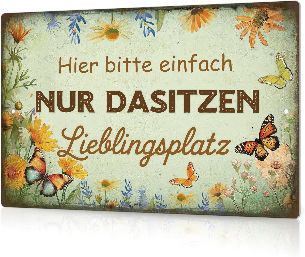 Decor Metalen bord – Hier bitte nur daar zitten – Lieblingssplatz Tuindecoratie met bloemenmotief