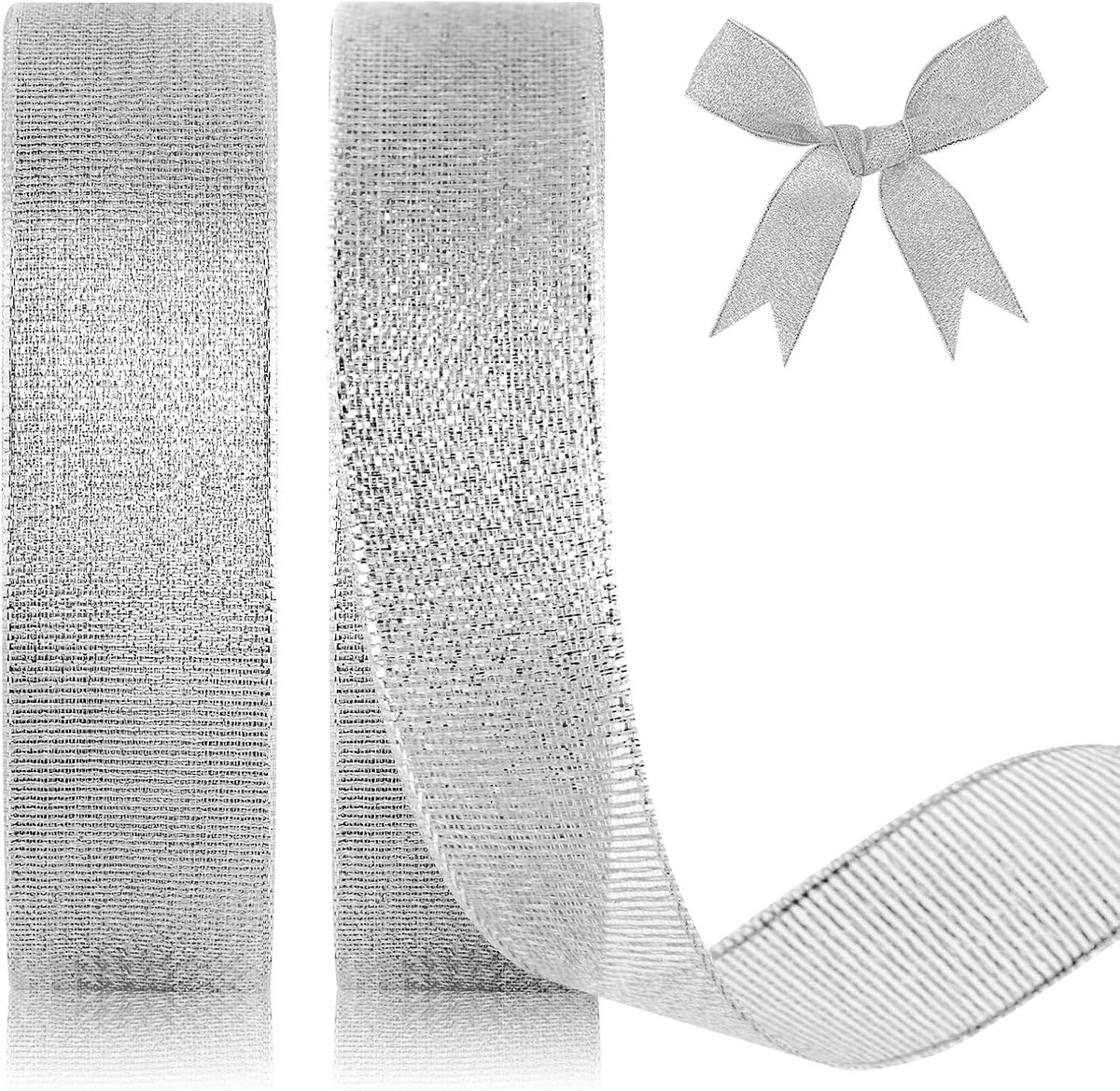 lint zilver 20 mm breed, 44 meter glitter cadeaulint Kerstmis lint voor geschenkverpakking, knutselwerk, verjaardag, doop, bruiloft