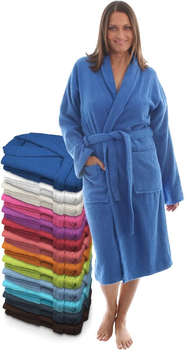 Badjas voor dames en heren, 100% Amerikaanse badstof, 400 g, met riem, tassen, zachte badjas, douchehanddoek
