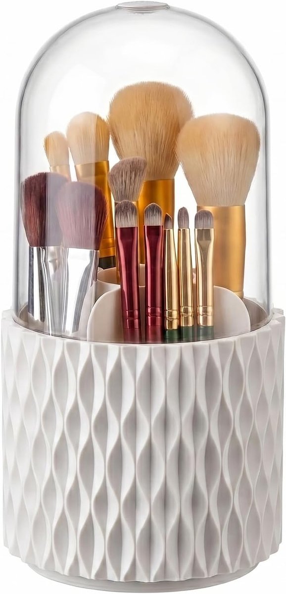 Cosmetica-organizer, 360 graden draaibaar, make-upkwastenorganizer met deksel, make-uptafel, kwasthouder, cosmetica-organizer voor kamer, decoratie kaptafel, badkamer, ideaal cadeau voor