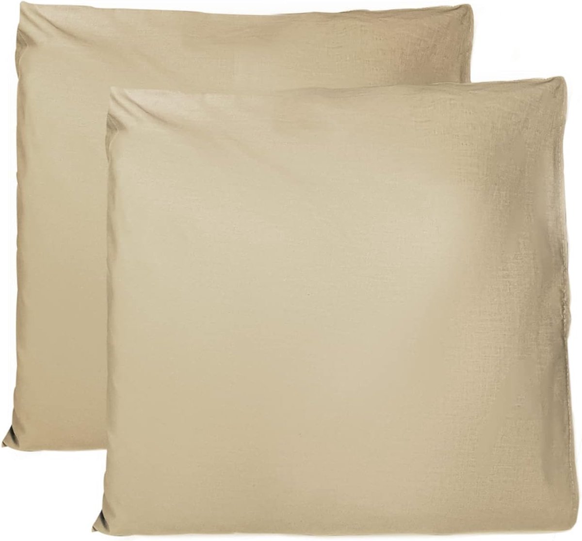 Kussenslopen 100% Pure katoen 65x65 CM, Set van 2 Bed Kussen Stoffen Gemaakt in Italië, Tassluiting, Solid Color, Standaard Maat met - Beige