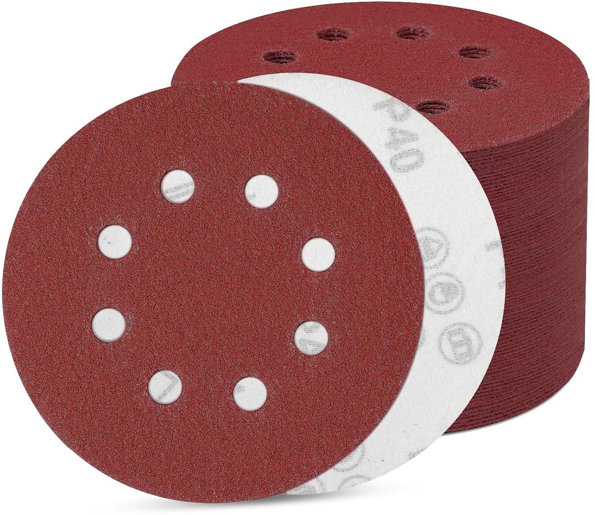 Schuurpapier 125 mm klittenband, schuurschijven 8 gaten, excentrisch rond schuurpapier (80 stuks 40 korrel)