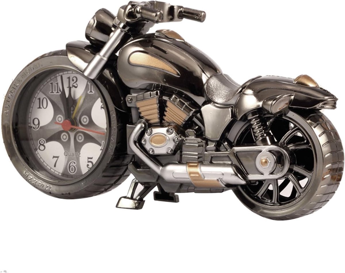SnelShoppen - Vintage Motorcycle Alarm Clock Retro Stijl Tafelklok - Unieke Motorvorm - Hoogwaardige Desk Klok voor Kantoor en Thuisdecoratie - Perfec