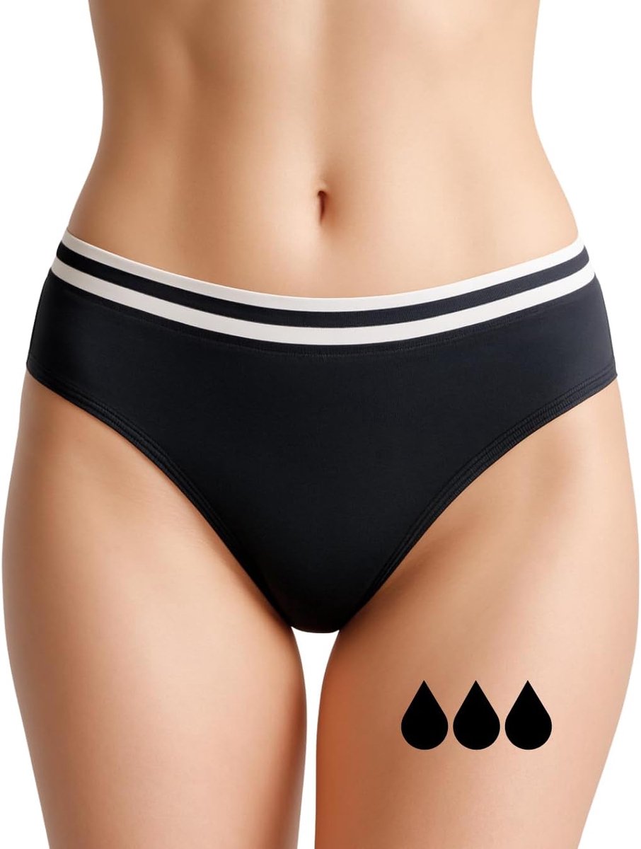 Menstruatie-ondergoed, vergelijkbaar met 2-3 tampons; uitwasbaar; katoen; ecologisch; menstruatieondergoed voor ongestelde vrouwen, slips, absorberend; voor meisjes en dames; XXS-3XL