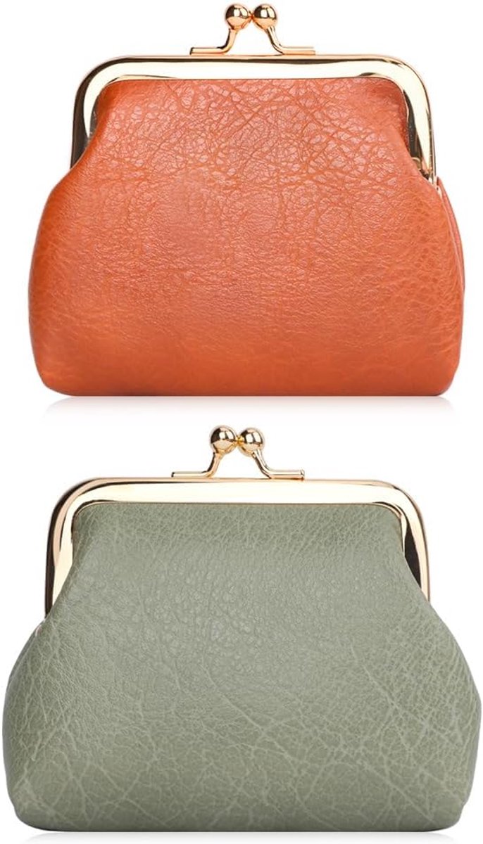 2 Packs Portemonnee Dames Leather Coin Purse Clip Kaarthouder Wallet Vrouwen Lederen Portefeuille (Groen+Bruin)