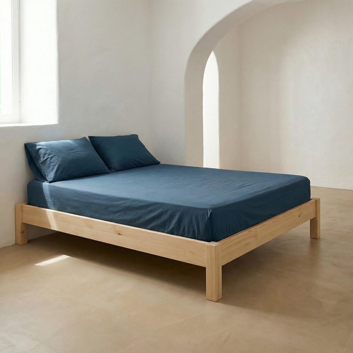 Hoeslaken, 140 x 200 x 30 cm, 100% katoen, ademend, verstelbaar, blauw