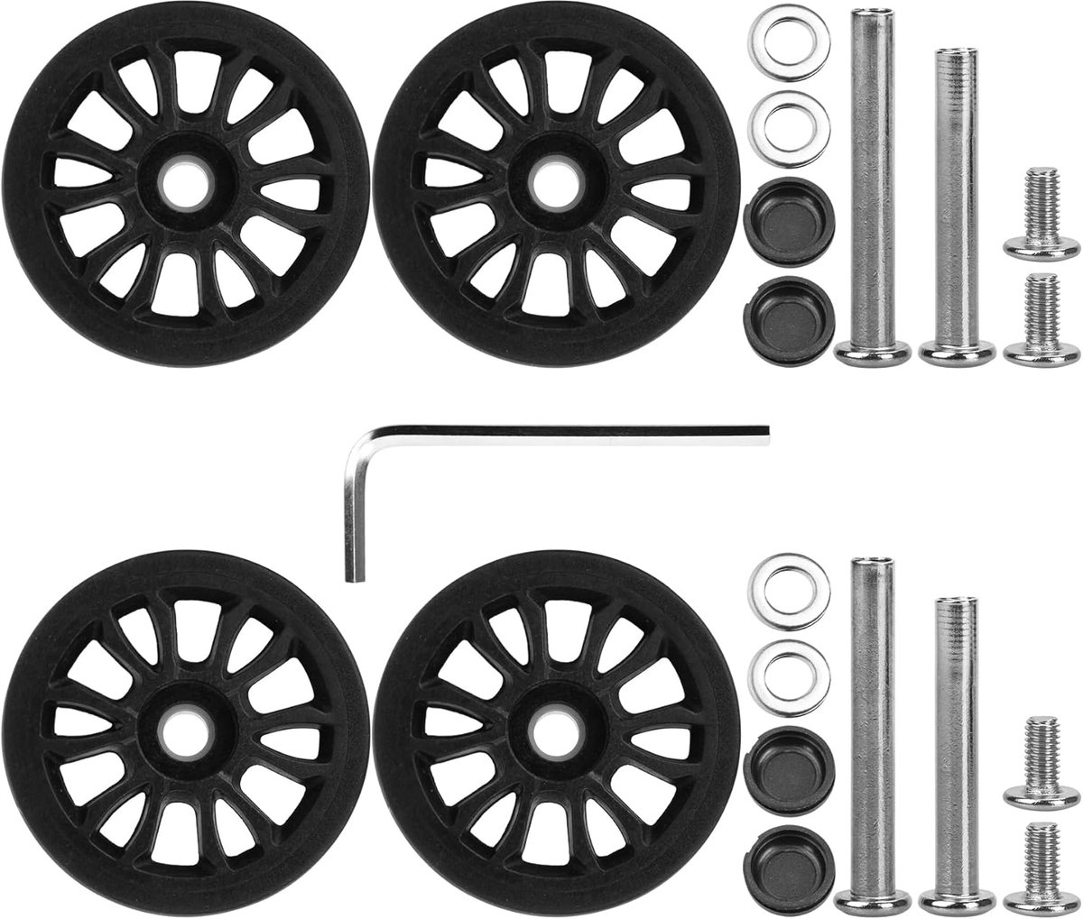 4 stuks 50 mm reservewielen met as voor bagagekoffer met dubbel wiel, zwart