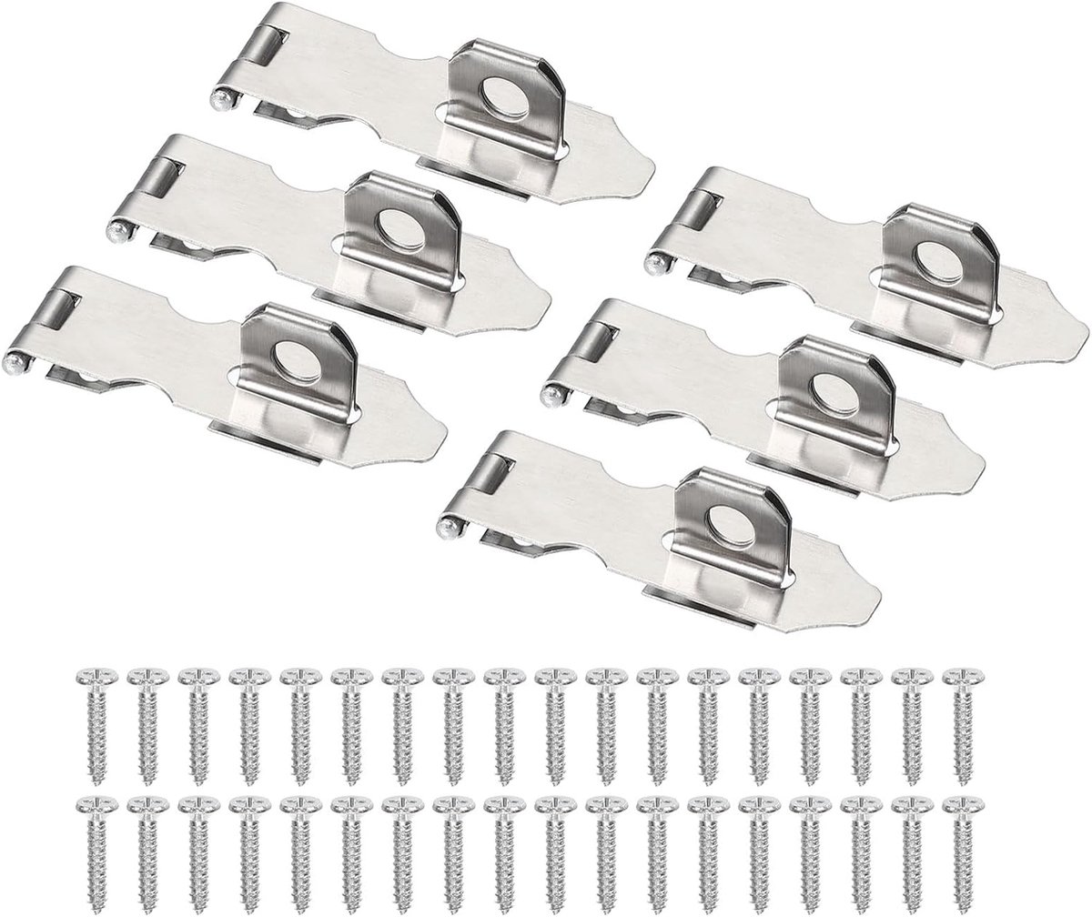 Deurvergrendeling Hasp Sluithaak 5,6 cm, 6 Stuks Roestvrijstalen Veiligheidshaspen Slot Scharnier Packlock met Schroeven voor Deur Poort Kasten, Zilver