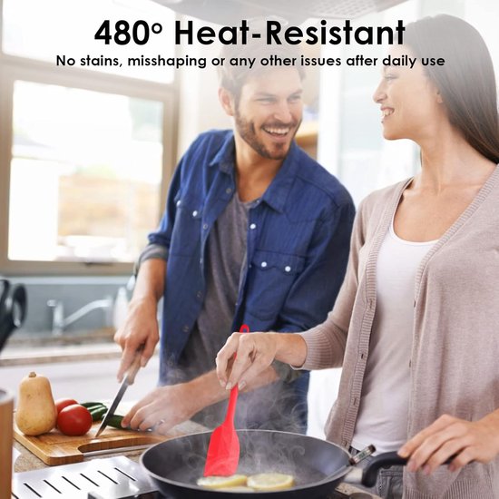 spatel set 2 stuks hittebestendige rubberen spatel voor non-stick kookgerei BPA-vrij (Rood) — afbeelding 5