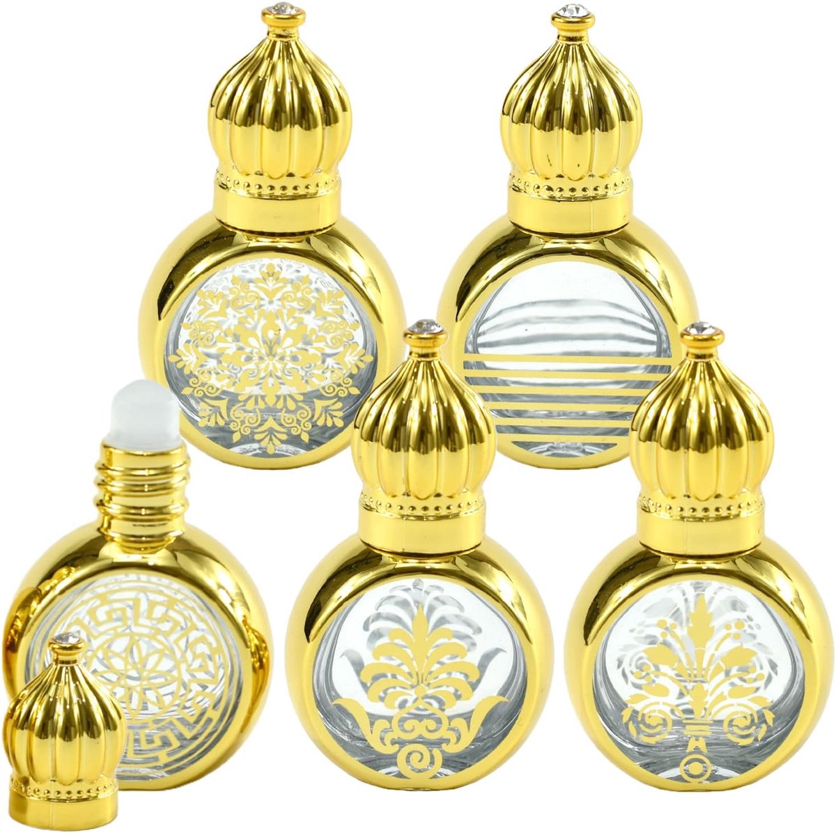 roller flessen Set, 10 ML Essenciales Roll-on containers glas leeg fles met roestvrijstalen rollerballen, Arabische Decor rollerflessen voor parfum, massage, schoonheidsoliemix - B