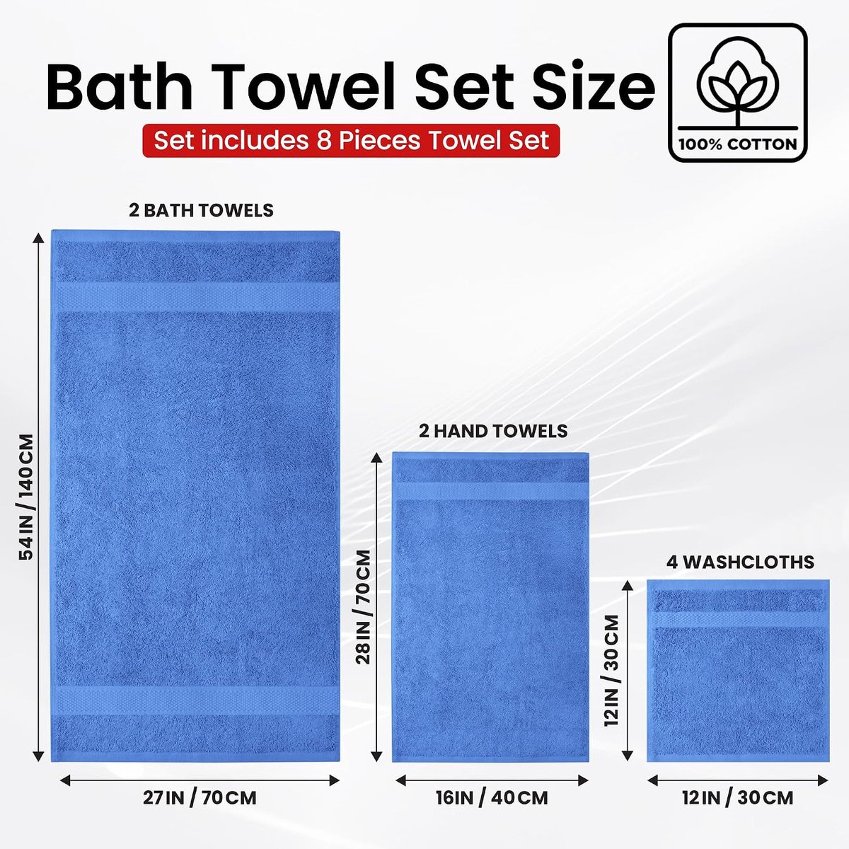 Xclusives 8-Delige Handdoekenset | 100% Katoen | 2 Badhanddoeken, 2 Handdoeken, 4 Washandjes | Zacht & Zeer Absorberend | Voor Badkamer, Sportschool, Douche, Spa & Hotel