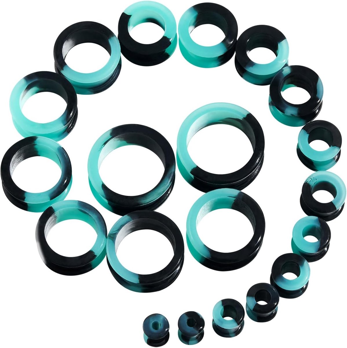 Set van 20 / 10 paar zachte / harde siliconen tunnels set expander set oorpiercing sieraden double flared flexibele stretching expander