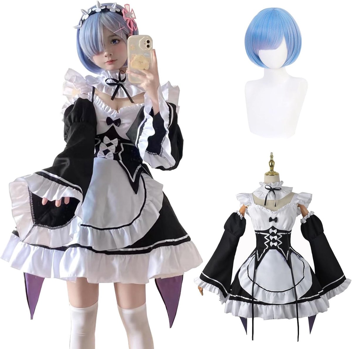 Anime Ram Rem Cosplay kostuum Emilia Outfit Re Life In A Different World From Zero Maid jurk uniform complete set carnaval jurk up pak met pruik voor vrouwen meisjes
