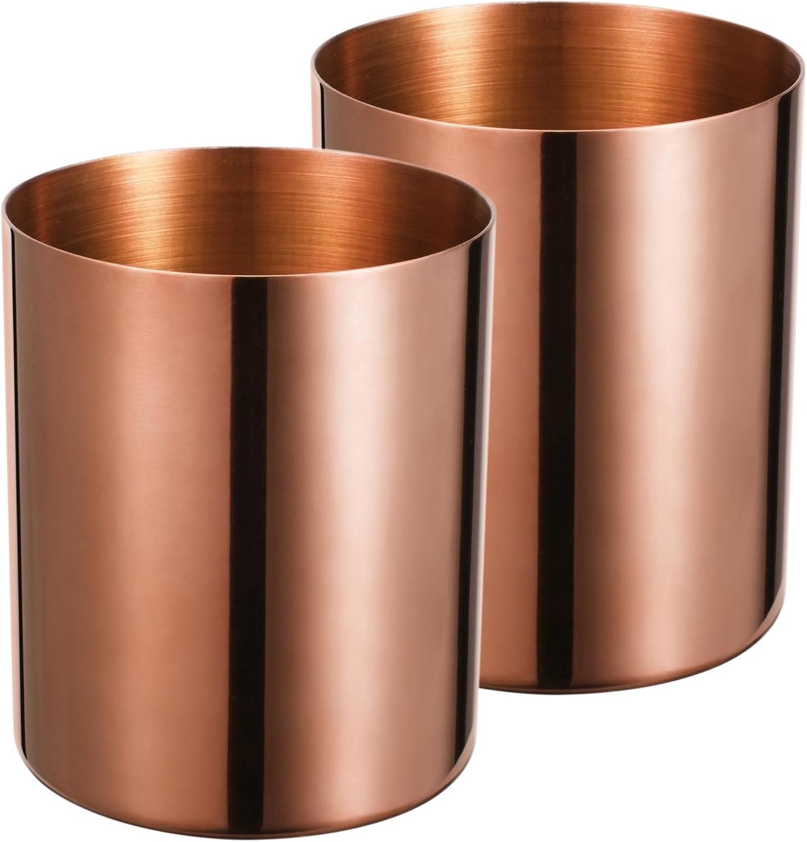roestvrijstalen pennenhouder, opslag voor bureaubenodigdheden, metalen mini-make-upborstel, diameter 8 cm, hoogte 9,8 cm, roségoud, 2 stuks