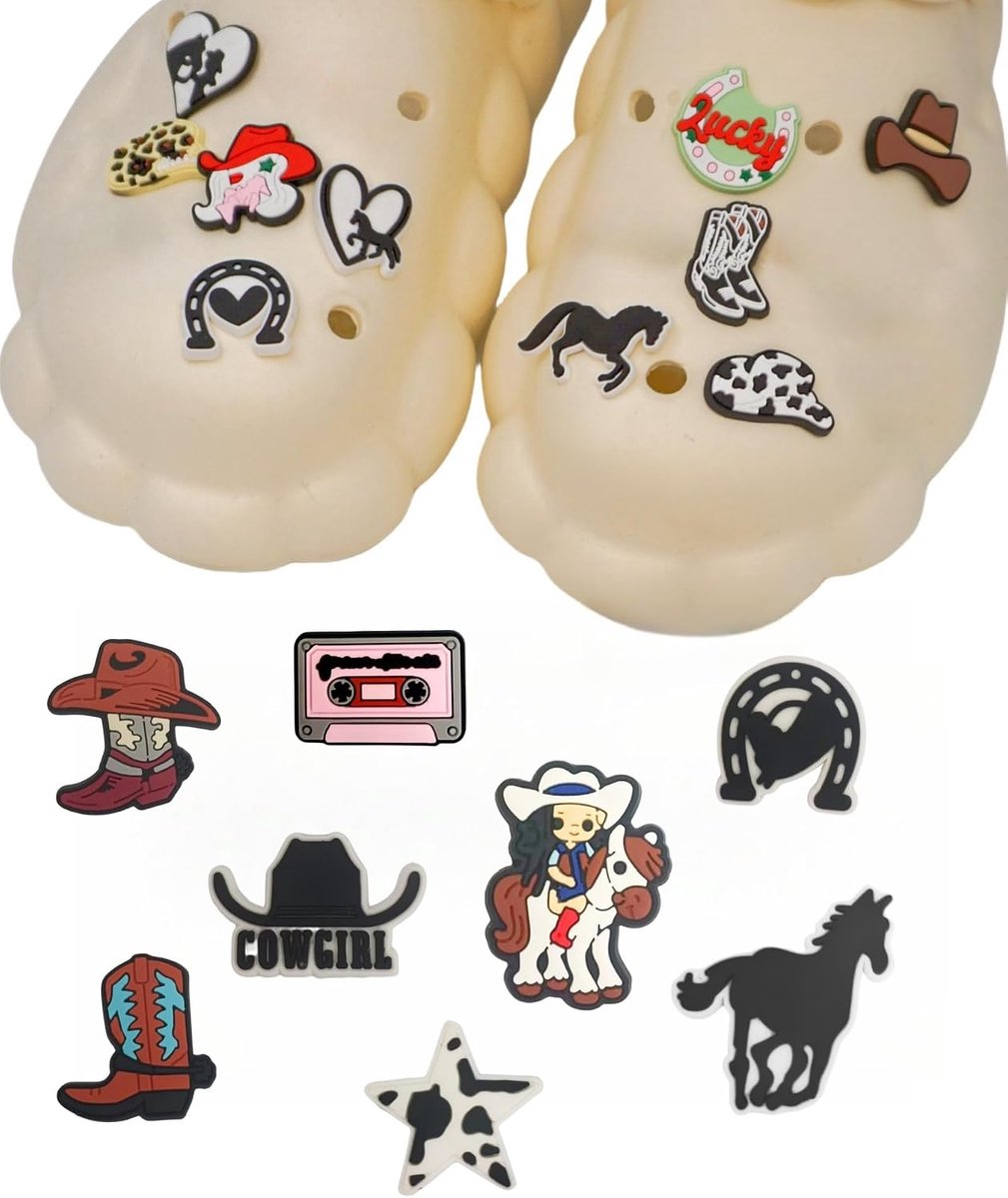 Bedels decoratie, hoefijzer bedels voor klompen, roze disco cowgirl hoed laarzen gelukssterren decoratie voor schoenen voor vrouwen