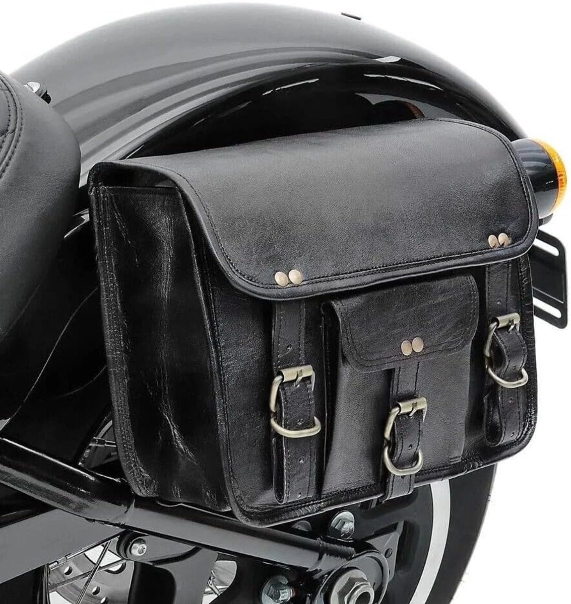 Blue Echt Leer Motorfiets Gereedschapstas Bruine Stuur Sissy Bar Reistas Fiets Zadeltas Fietstas Pannier Rolstijl Zadeltas Zwarte Kleur