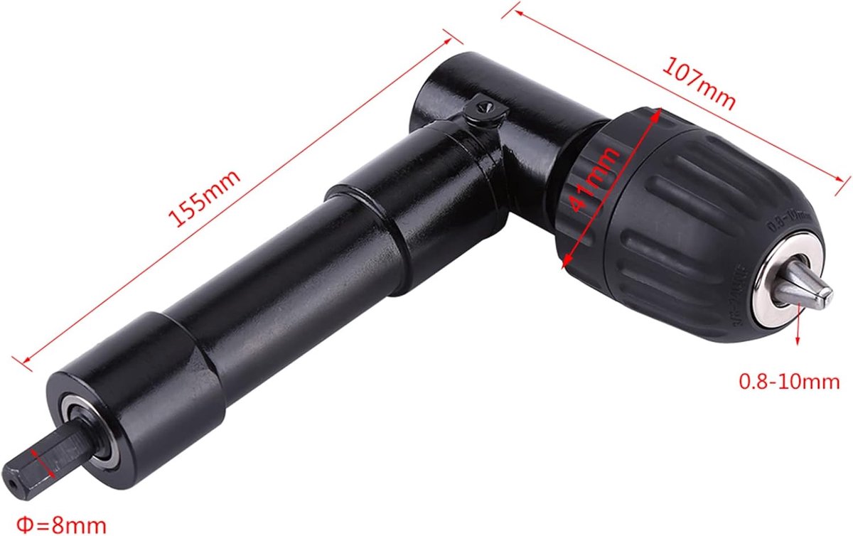 Haakse Boorbevestiging, Rechte hoek 90 Graden Boren Extension Chuck 8mm As Elektrische Boor Extension Tool