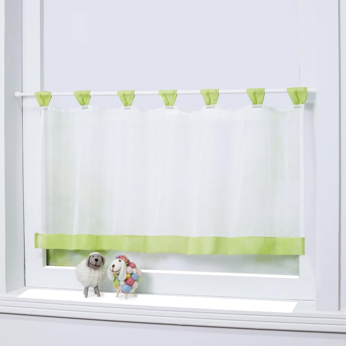 1 stuk Mia gordijn, vitrage, keuken, met lussen, transparant, eenvoudig, decoratie voor woonkamer, slaapkamer, balkon, groen, h x b 45 x 120 cm