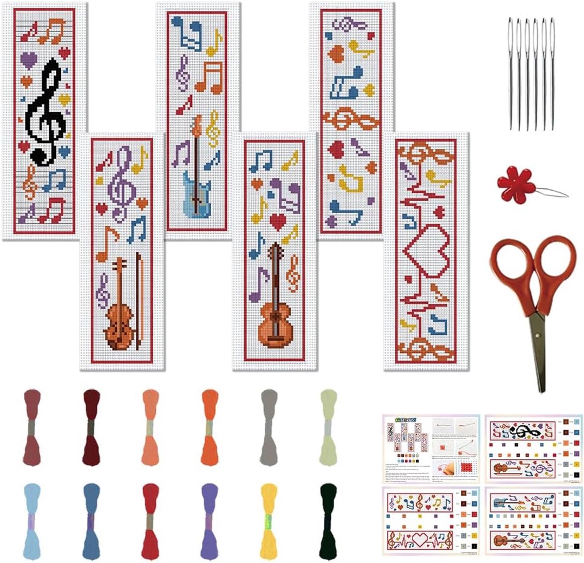 6 Set Fonetisch Symbool Kruissteek Bladwijzer Kits - DIY Bladwijzers, Gestempeld Borduurwerk, Tellende Kruissteek Kit voor Beginners & Volwassenen - 22 x 8 cm