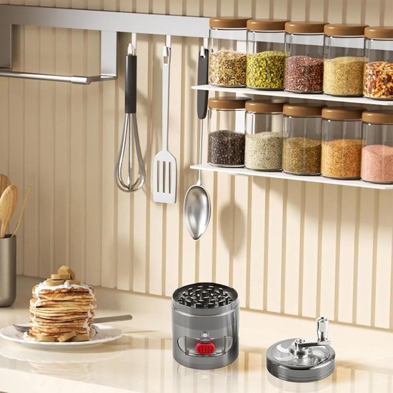 grinder met handslinger om zout te malen, kleine molen met lade van zinklegering, metalen molen 60 mm, om zout te malen, 6-delige set — afbeelding 5