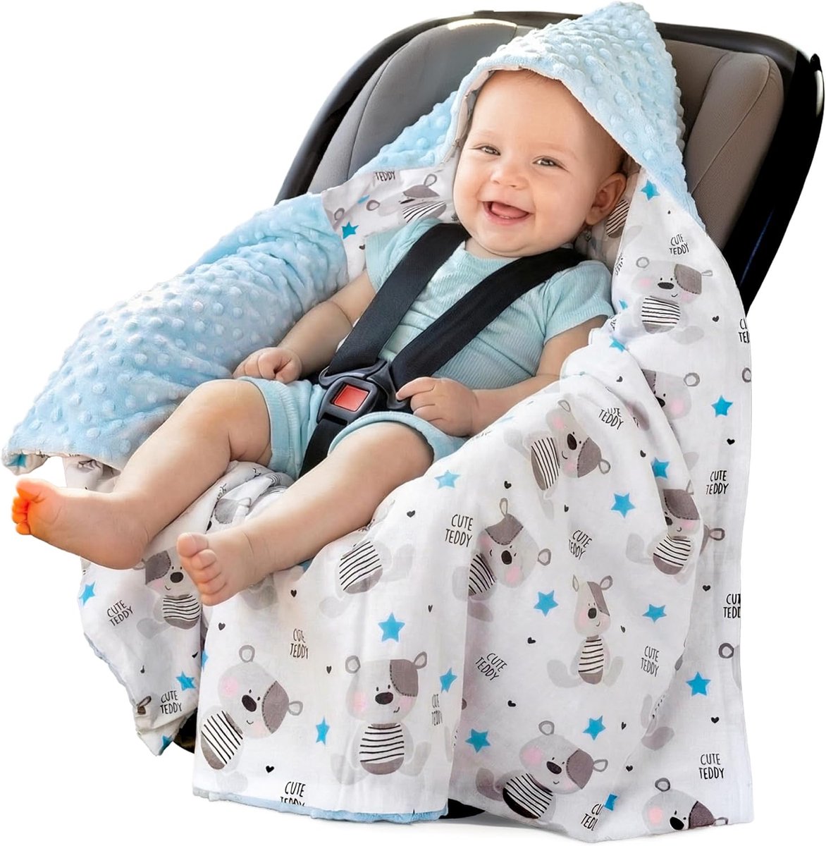 Inbaker Deken 100% katoen 85x85cm met capuchon knuffeldeken voor kinderwagen babyzitje universele dubbelzijdig babydeken buggy autostoel