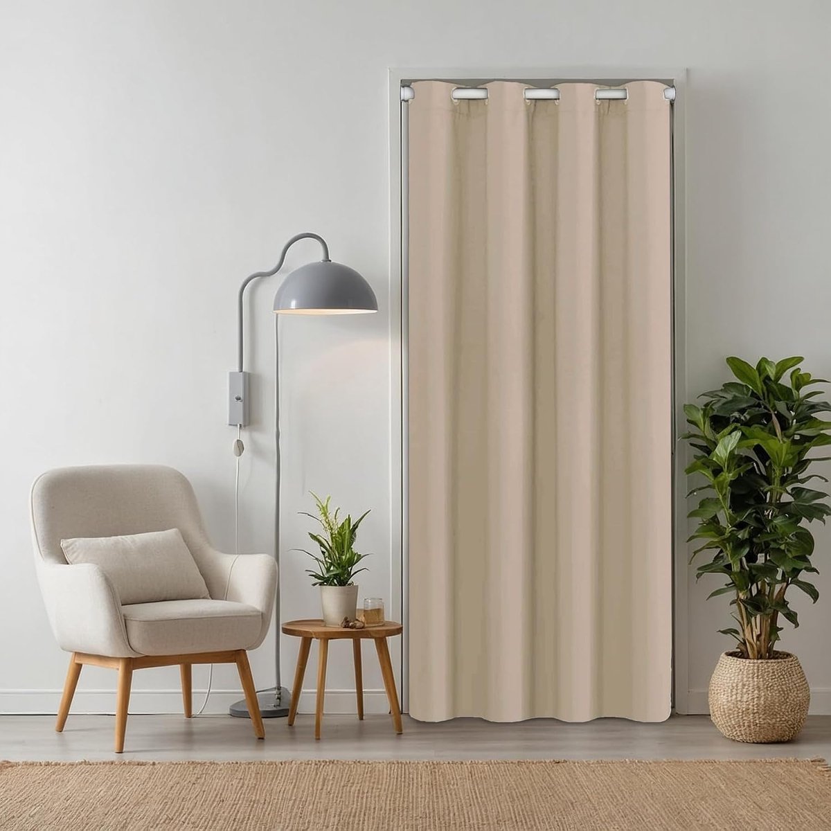 beige, 195 x 150 cm, voor alle gangbare deurmaten, thermogordijn zonder stang