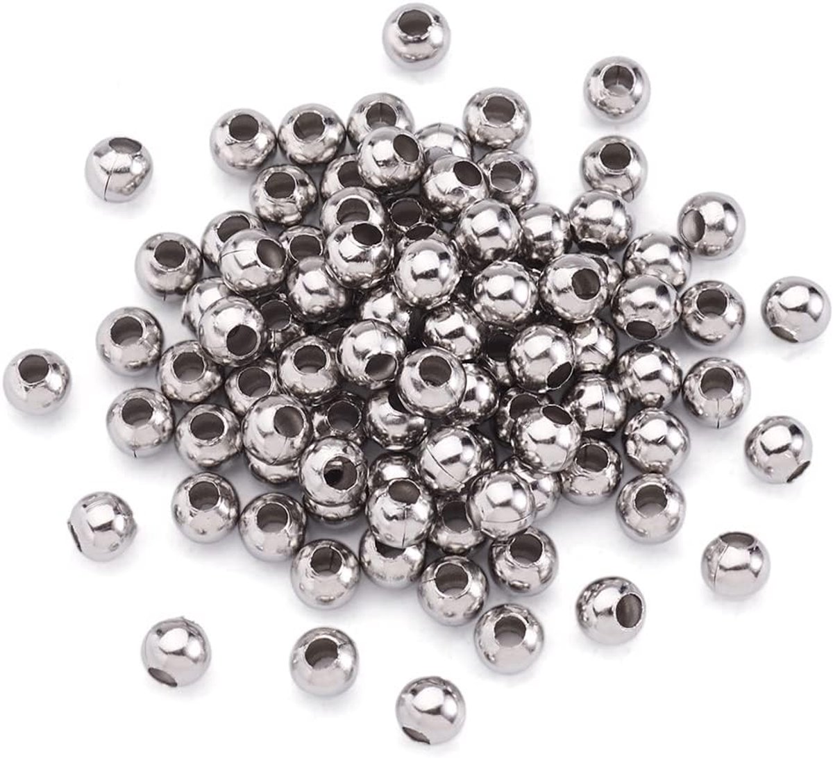 200 stuks 4 mm ronde roestvrijstalen afstandhouders kleine metalen 304 roestvrij staal losse kralen bedels voor sieraden sleutelhanger maken gat: 1,5 mm