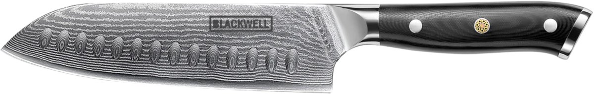 Blackwell Santokumes Japanse Stijl – 19 cm – 67 Lagen Damaststaal met VG10 Kern – Allround Aziatisch Koksmes – Antikleef Kuiltjes – Perfecte Snijcontrole
