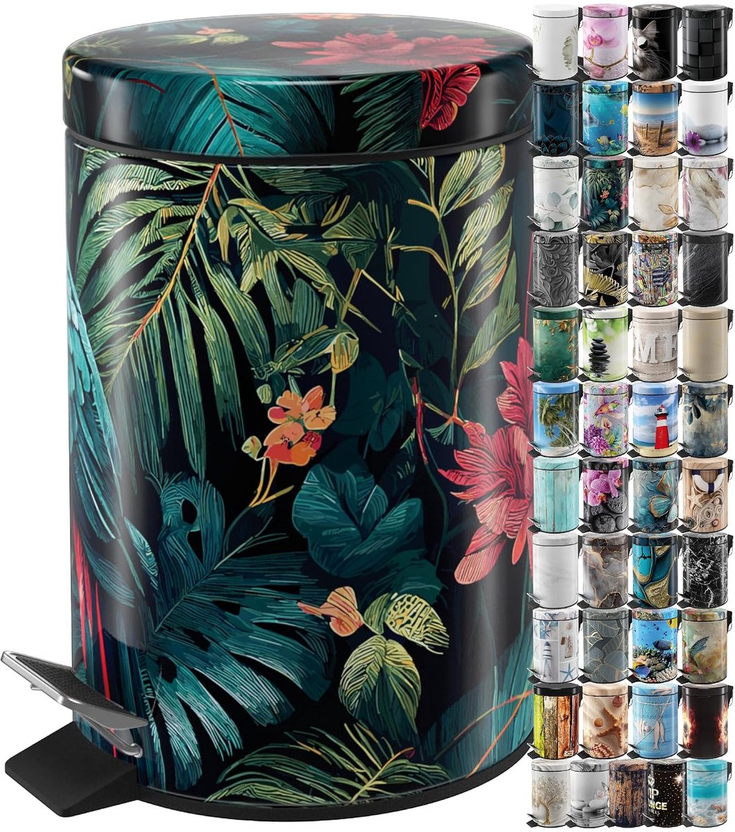 Cosmetische afvalemmer 3L - met zachte sluiting - exotisch ontwerp - stijlvol voor in de badkamer - SnelShoppen