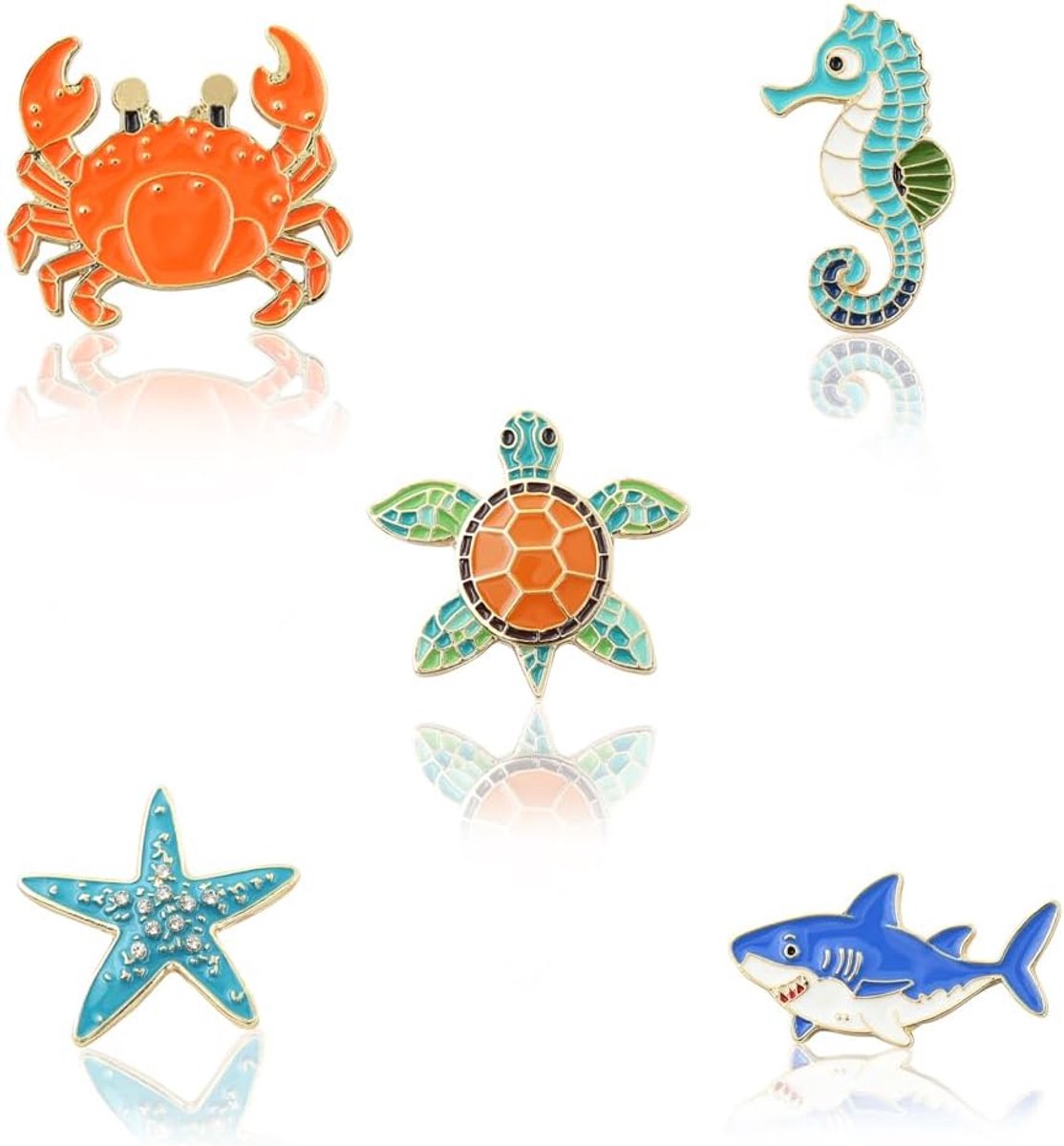 5 STUKS Oceaandier Broche Pinnen, Cartoon Zeester Zeepaardje Krab Haai Zeeschildpad Broche Badges Emaille Reversspeld Schattige Borstpinnen voor Verjaardag Meisjes Jongens Kinderen Kleding Sjaal