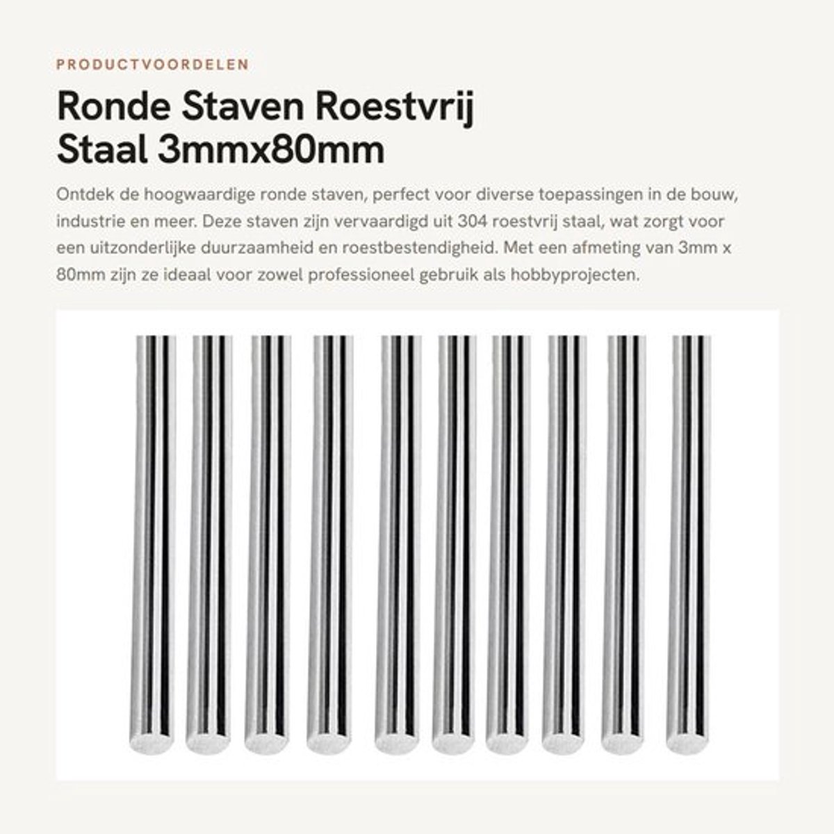 Ronde Staven 10 Stks - 304 Rvs - Roestbestendig - Duurzaam - Solid Schachtstang - Ideaal voor Doe-het-zelfambachten - Staaf
