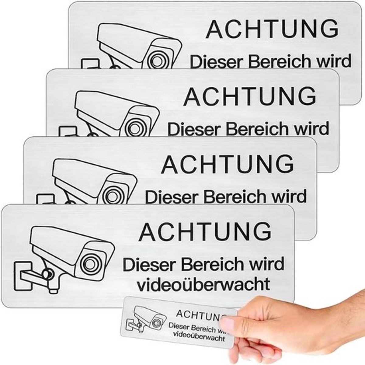 Videobewaking Bord - 4-delige Set - Aluminium - Weerbestendig - GDPR-conform - 85 x 30 mm - Stijlvol Design - Waarschuwingsbord