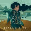 De omslag van "The Good Earth" door Pearl S. Buck, met een persoon in een groen pak en de titel in gouden letters, omringd door korenaren en landelijke scènes.