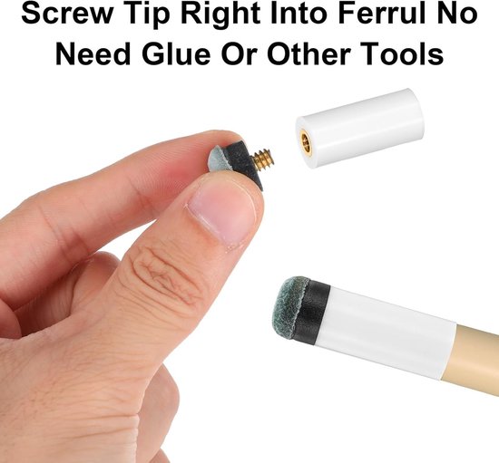12 sets reserve schroeftips voor biljartkeu met witte en grijze ferrulen, 12 mm accessoires voor zwembadkeu van Merkloos — afbeelding 3
