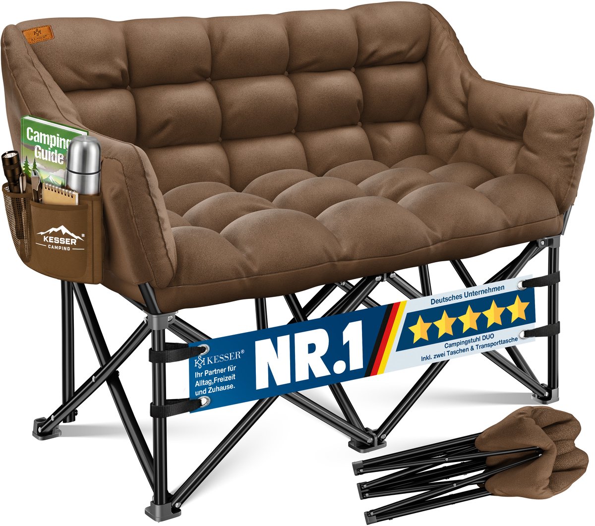 KESSER® Campingstoel Opvouwbaar geschikt voor 2 Personen Vouwstoel - Visstoel 300 kg Draagvermogen