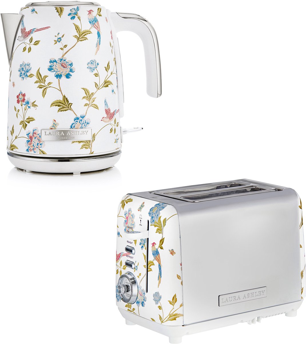 Laura Ashley by VQ Keuken Set – Kanwaterkoker 1,7L & 2-Sleuven Broodrooster – Elveden Wit – Luxe Design Ontbijtset