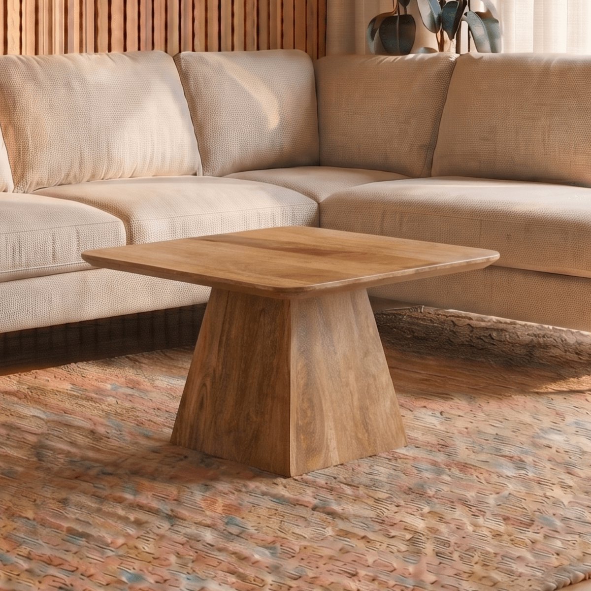 Mangohouten Salontafel Nova Vierkant 60x60 cm Mahom Industrieel - Kleine tafel van Mangohout & Metaal - Industriële Huiskamertafel