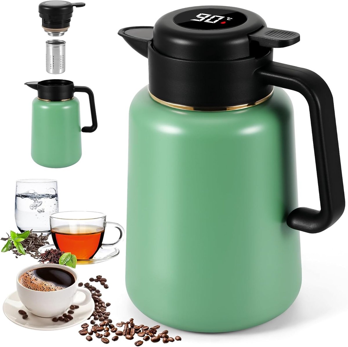 Thermosfles - Roestvrij staal - Met theezeef - Temperatuurweergave - Voor Koffie en Thee